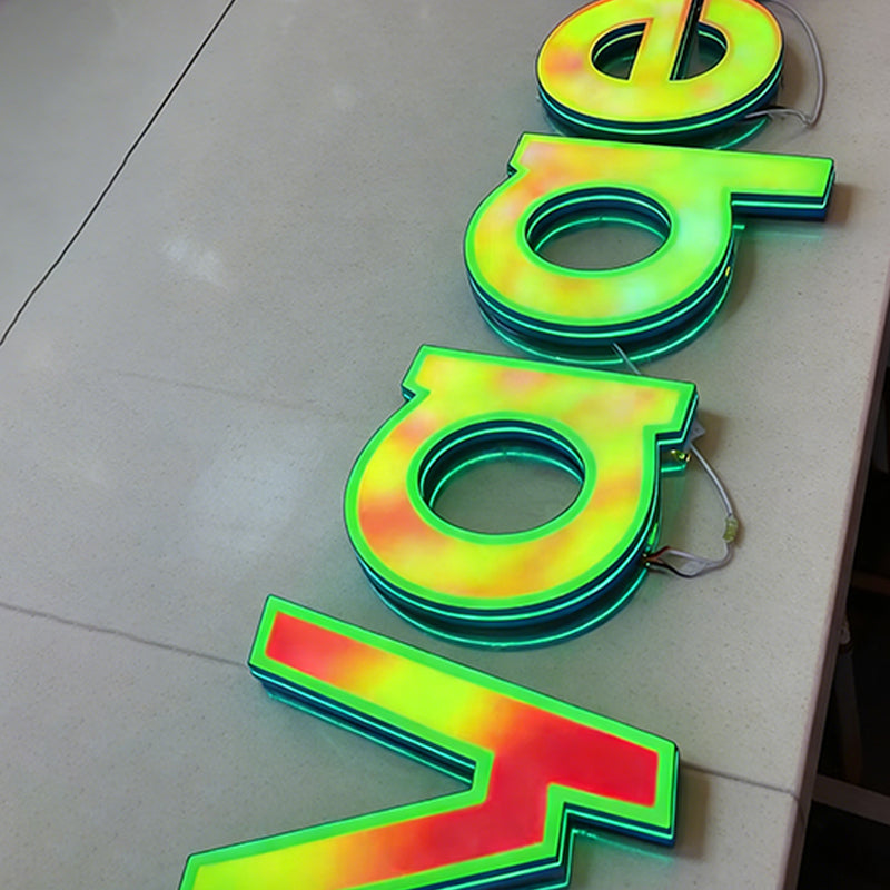 3D Luminous Character Advertising Signboard, RGB LED Full-color Front Lighting Letter Sign, Outdoor Architectural Lighting