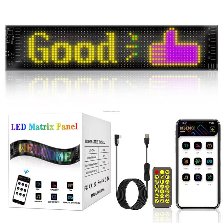 Truck RGB LED Matrix Panel Remote Application Control Programmable Rolling DIY Automotive LED Display for Cars