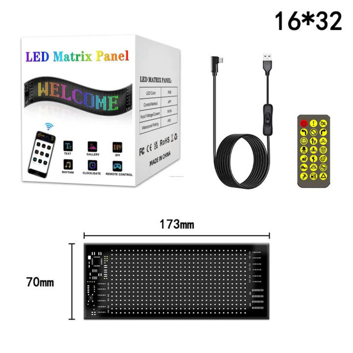 App-Controlled Bluetooth Car LED Advertising Screen IP65 Waterproof USB-Powered Rectangular Flexible Display Fun Electronic