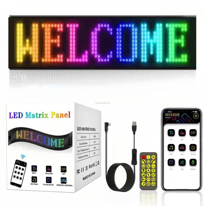 Truck RGB LED Matrix Panel Remote Application Control Programmable Rolling DIY Automotive LED Display for Cars