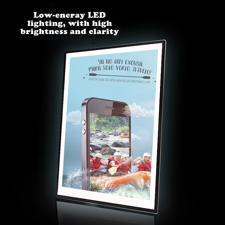 Aluminum Frame Advertising Light Box A1/A2/A3/A4 Ultra-thin Tempered Glass Light Box LED Poster Frame Food Advertising Display