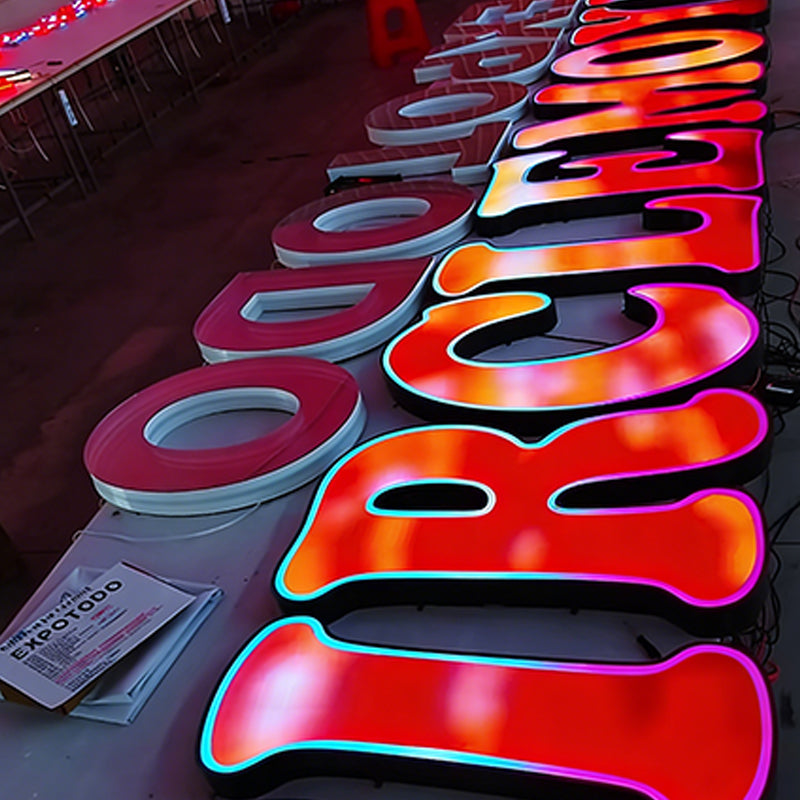 Customizable Programmable LED Store Signage, RGB Lighting, Acrylic Metal Letters, 3D Stereoscopic Letter Luminous Wall Signage