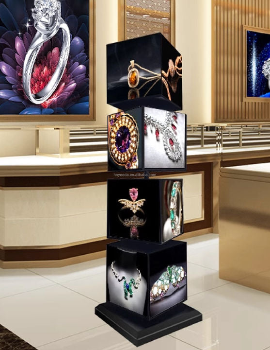 LED Advertising Menu Board, Floor Standing Cube, Four Sided Vertical Rotating Lightbox, Lighting Display Board