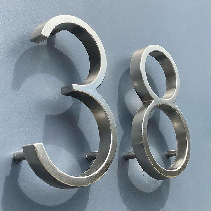 Customize Non Luminous Stainless Steel 3D Letters. 3D Signage. 3D House Numbers for Buildings and Hotels. Fast Delivery