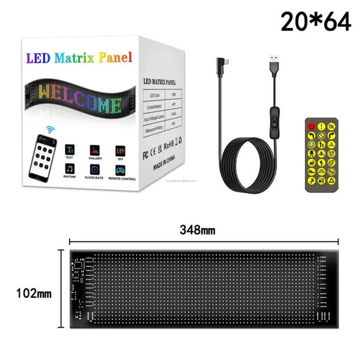 App-Controlled Bluetooth Car LED Advertising Screen IP65 Waterproof USB-Powered Rectangular Flexible Display Fun Electronic