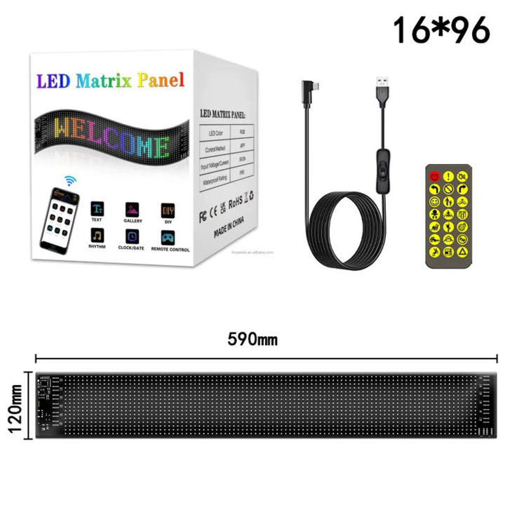App-Controlled Bluetooth Car LED Advertising Screen IP65 Waterproof USB-Powered Rectangular Flexible Display Fun Electronic
