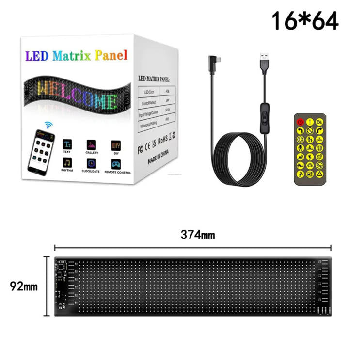 App-Controlled Bluetooth Car LED Advertising Screen IP65 Waterproof USB-Powered Rectangular Flexible Display Fun Electronic