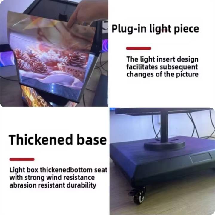 LED Advertising Menu Board, Floor Standing Cube, Four Sided Vertical Rotating Lightbox, Lighting Display Board